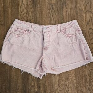 Women's Pink Denim Shorts Freyed Pastel Dainty Feminine Boxy Romantic Boho Sz 16